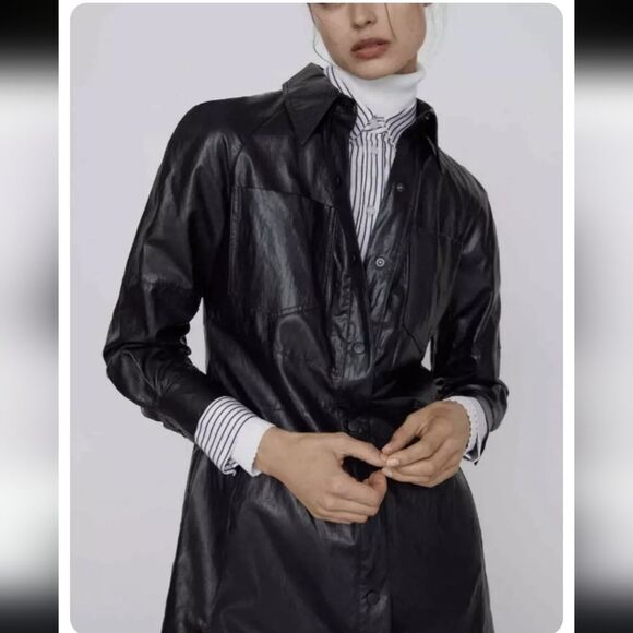 Zara Bloggers Favorite Faux Leather Long Sleeve Mini Dress Sz S Black NWOT - Picture 11 of 15